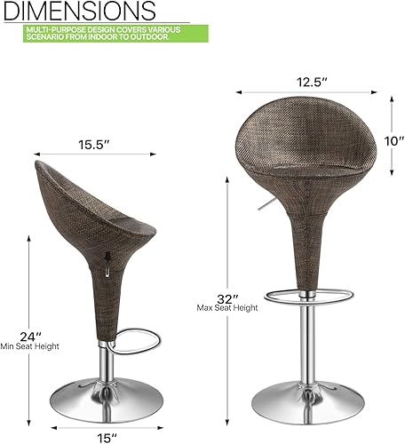 Miniatura 3 de Magshion Juego de 2 taburetes de bar con respaldo y brazos de piel sintética ajustable altura para clubes, oficinas, salas de estar