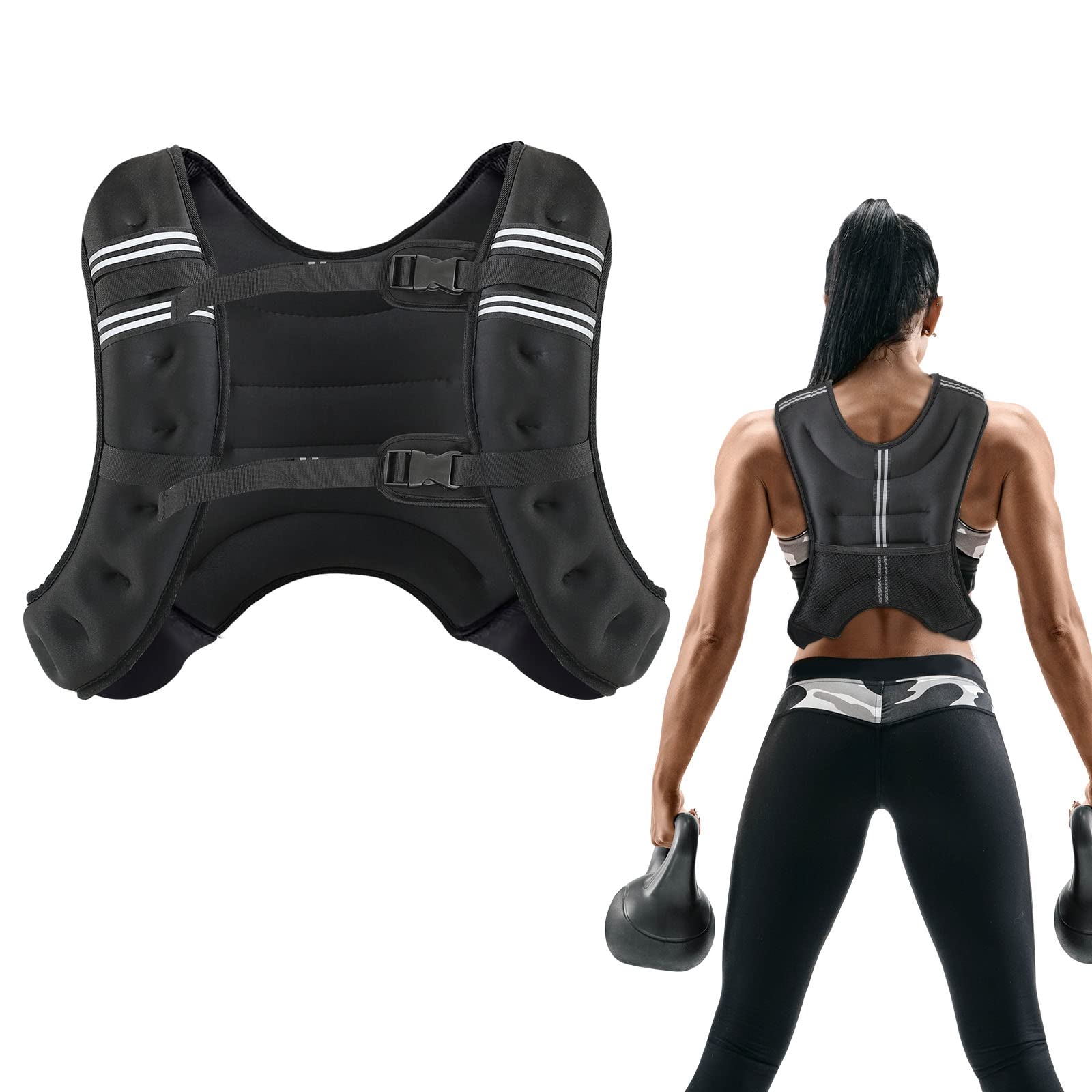 FEIERDUN 20lbs Weighted Vest for Men Women, Workout Equipment Cardio Equipment Weight Training, Strength Training Equipment with Reflective Stripe for Running, Home gym