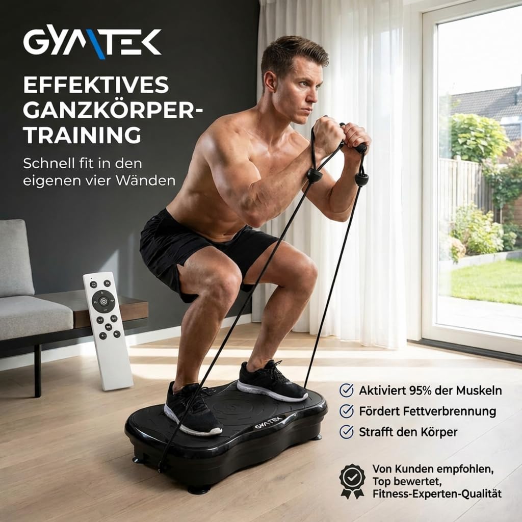 Gymtek Vibrationsplatte - Rüttelplatte Sport für Zuhause mit 99 Geschwindigkeitsstufen, 5 Trainingsprogrammen und Touchscreen – Ideal für Gewichtsabnahme, Fettverbrennung und Muskelaufbau