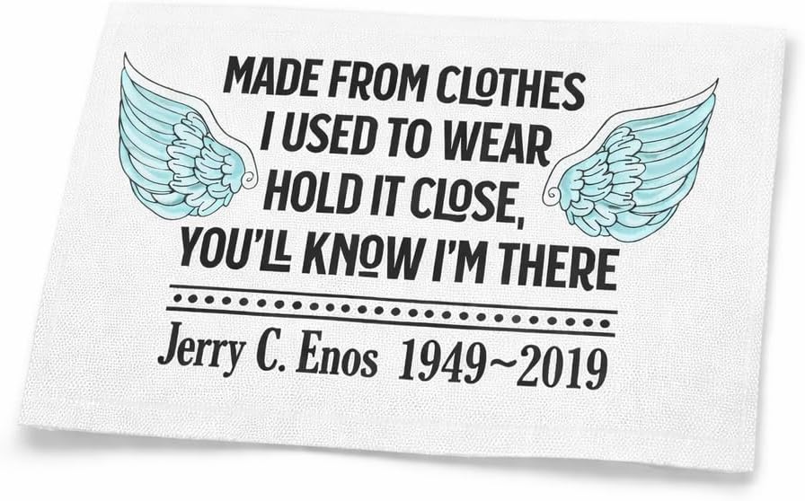 Personalized Memory Quilt Label with Angel Wings – “Made from Clothes I Used to Wear” Memorial Label with Name & Dates – Sew-On Fabric Label for Remembrance Quilts