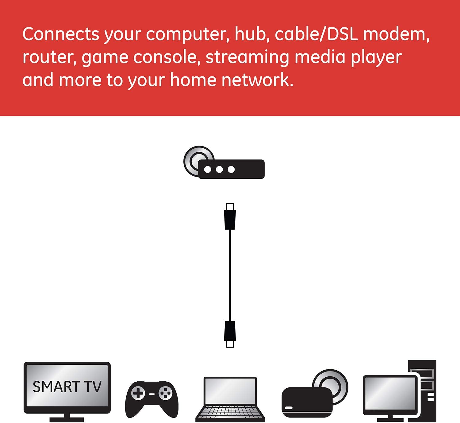 GE Cat5E Cable, 6ft Cable, Up to 100Mbps, Rated 100