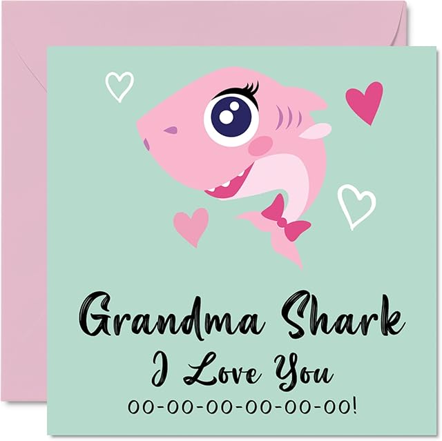 Birthday Cards for Grandma - Grandma Shark - Grandma Mothers Day Card from Granddaughter Grandson, Happy Birthday Grandma from Toddler Baby, 145mm x 145mm Seasonal Grandma Gran Funny Greeting Cards