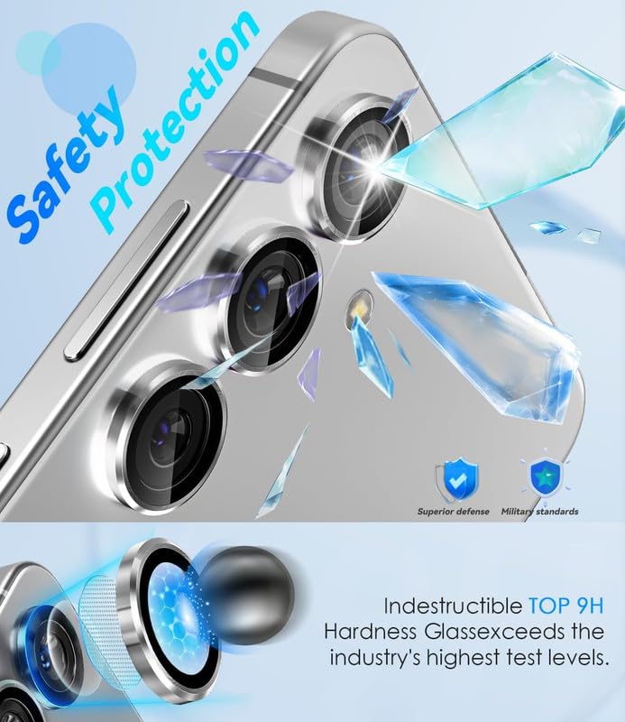 Image of Skinomi Camera Lens Protector Compatible with Samsung Galaxy S24 5G [Anti-Scratch] Premium Tempered Glass Film Aluminum Alloy Lens Ring Cover- Silver