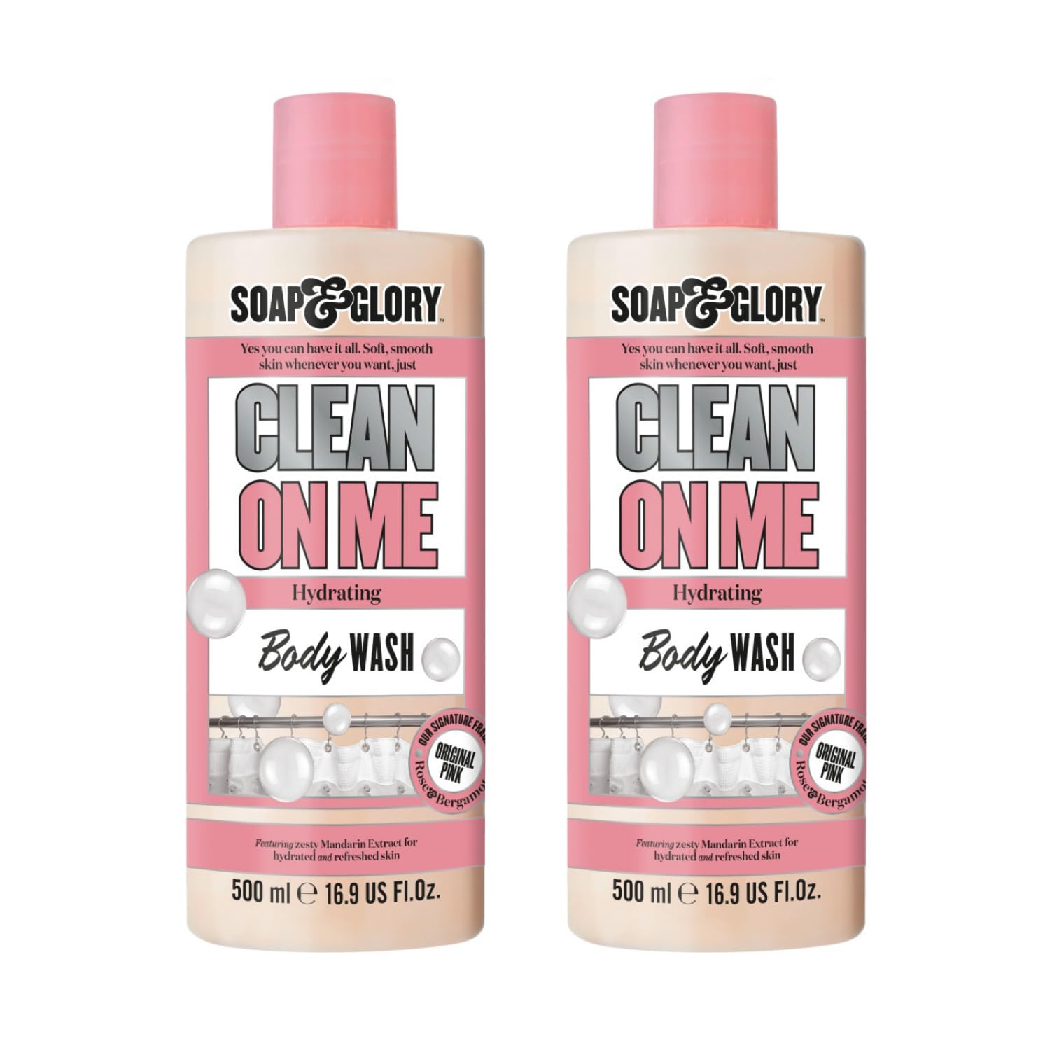 Soap Glory Original Pink Clean On Me Body Wash - Hydrating Shower Soap Skin Cleanser with Built In