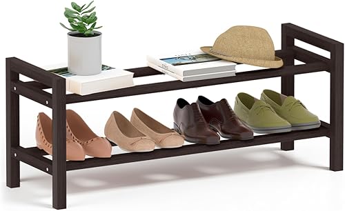 Miniatura 17 de Haddockway Zapatero de bambú para armario, organizador de zapatos independiente con varillas redondas suaves y asas prácticas, estante apilable de