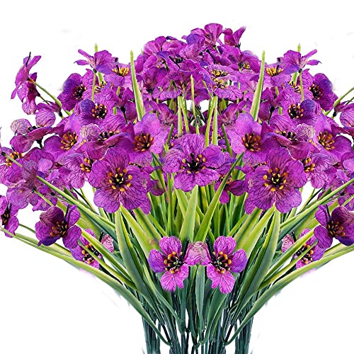 Lmeison Artificial Flowers for Outdoors, 20 Bundles Plastic Flowers for Outdoors UV Resistant Fake Flowers for Outside No Fade Plastic Plants Garden Porch Window Box Decorating, Purple