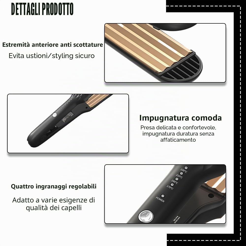 Ferro crespo per capelli, ferro crespo regolabile a 4 temperature, per capelli in ferro crepe per acconciatura soffice, riscaldamento rapido, crimpatrice per tutti i tipi di capelli
