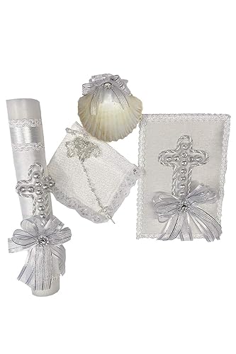 Miniatura 6 de SWEA Pea & Lilli - Juego de velas de bautismo con cruz y perlas blancas para bautizos con concha y recuerdos