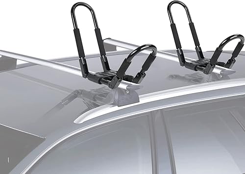 Miniatura 4 de Transportador de canoa para montaje superior en auto, universal, 2 pares, soporte de techo para lancha de kayak, para SUV, VAN, barra en J