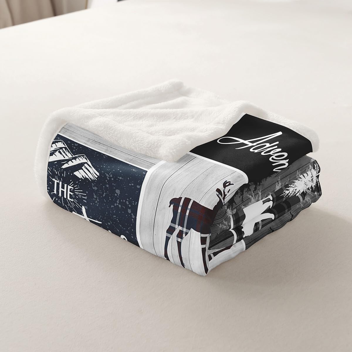 Rustic Cabin Lodge Fleece Blanket, Bear Deer Wildlife Sherpa Blanket Twin Size, Country Forest Hunting Wild Animal Throw Blanket Retro Plaid Patchwork Fuzzy Blanket Farmhouse Decorations, Grey Black