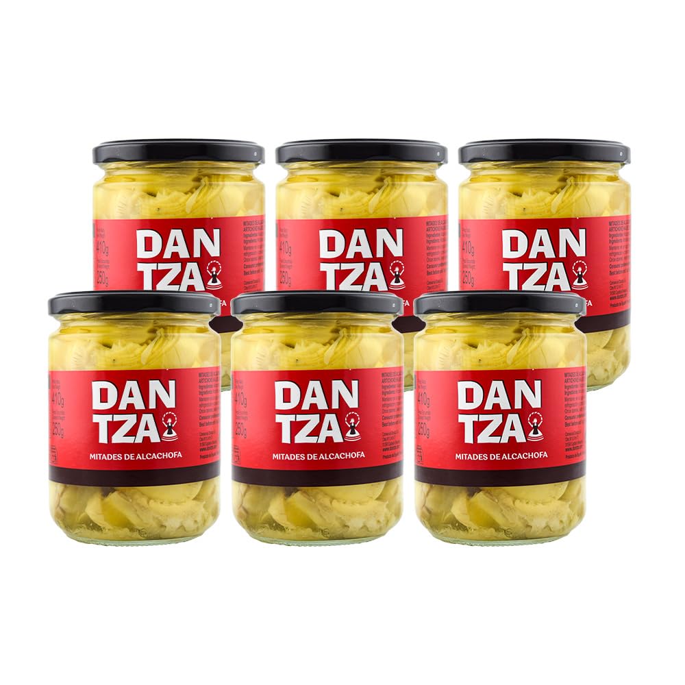 Alcachofas en Mitades Categoría Extra Dantza 410g – Pack 6 Frascos – Conserva Vegetal, Listas para Consumir