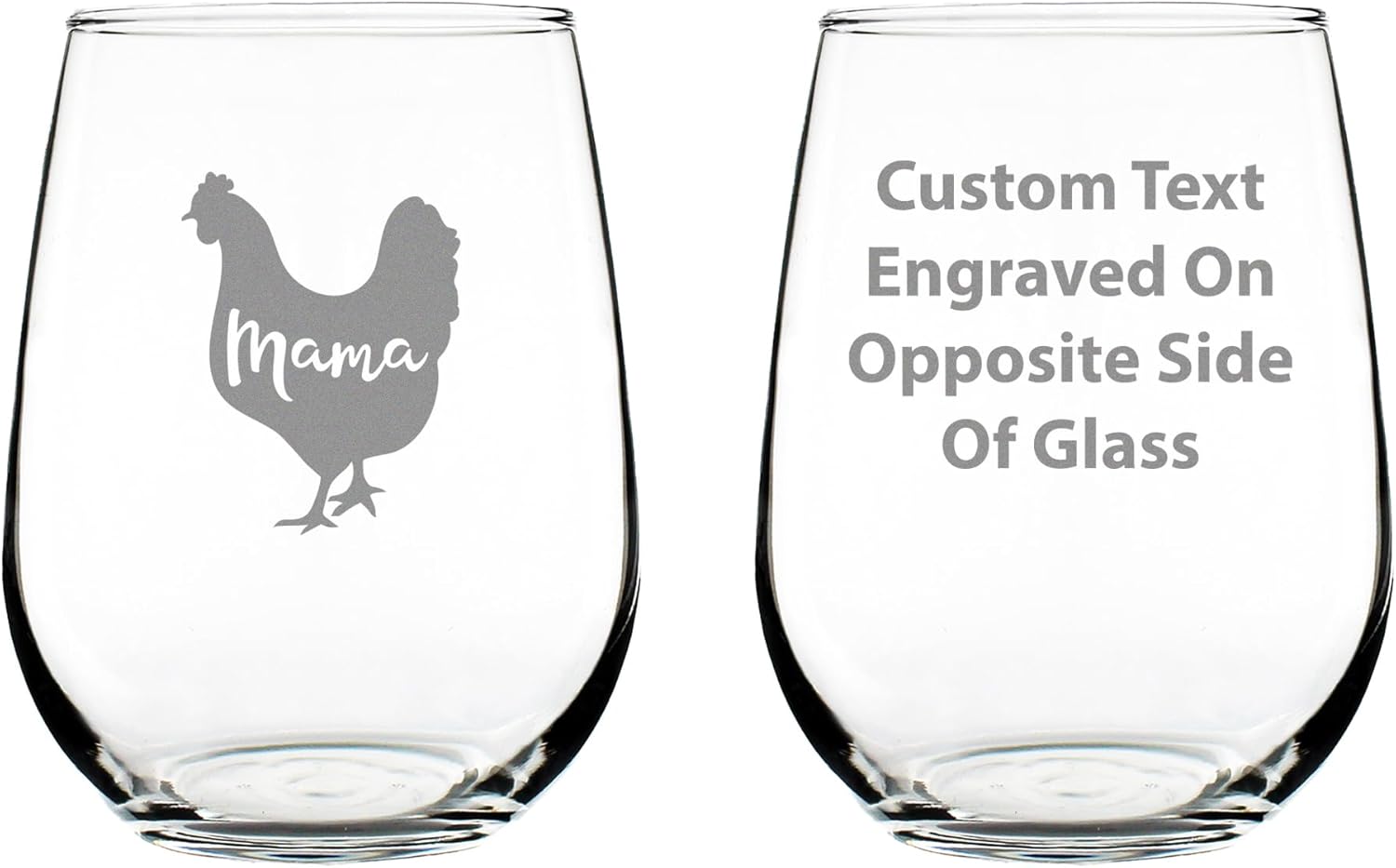 Mama Hen - Stemless Wine Glass for Mom - Funny Wine Gift Idea - Set of 2 - Unique Personalized Glasses for Mother's Day or Birthday