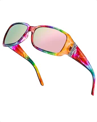 LVIOE Polarized Rhinestone Inspired Designer Sunglasses for Women Trendy Rectangle UV400 Shade LS907