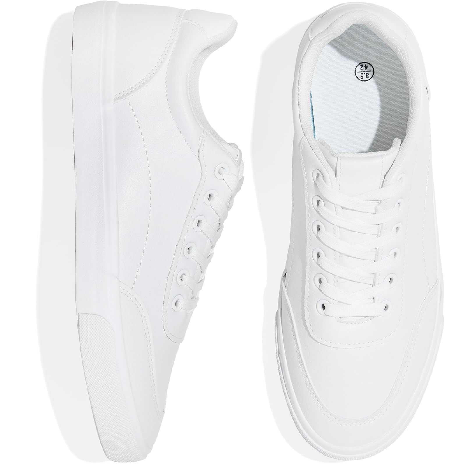 Men's White Low Top Sneaker Classic Casual Sneakers for Men Comfortable PU Leather Tennis Shoes