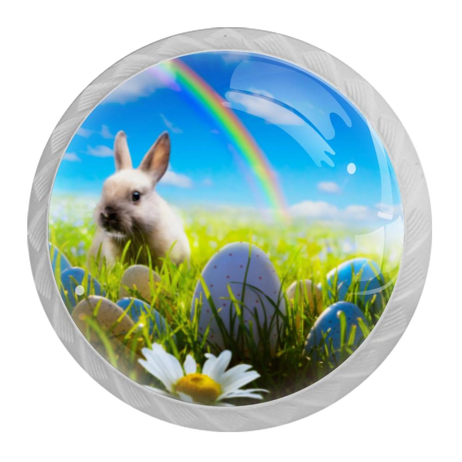 Tqmspg 4 Pieces Drawer Pulls Easter Bunny Eggs Door Knobs Dresser Handles for Kitchen Wardrobe Cupboard Hardware Furniture