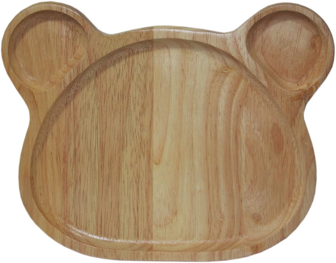 Dish Salad wood plate made from Hevea brasiliensis wood and spoon & fork Bear Shape. 10 inch