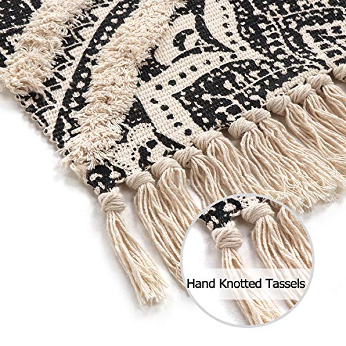 Kimode Small Throw Rug 2X3, Boho Mandala Area Rug Black Bohemian Tufted Floor Mat Cotton Hand Woven Indoor Door Mats For Entryway/Bedroom/Bathroom/Kitchen/Laundry Room #TOP3