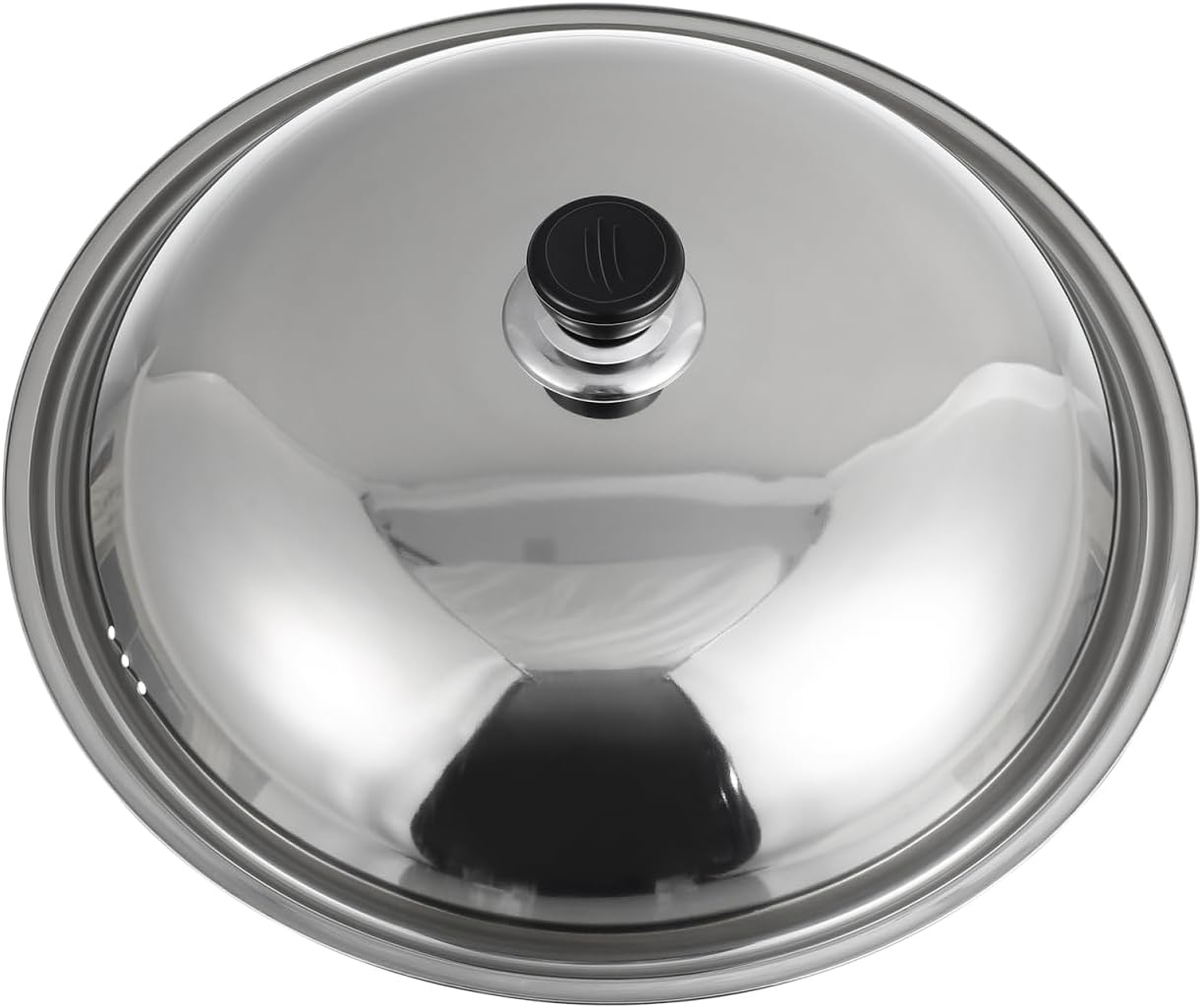 Tofficu 14 Inch Stainless Steel Wok Lid Anti-Scalding Pot Cover with Thickened Design Heat-Resistant Handle Universal Pan Lid for Cookware and Skillet Kitchen Use