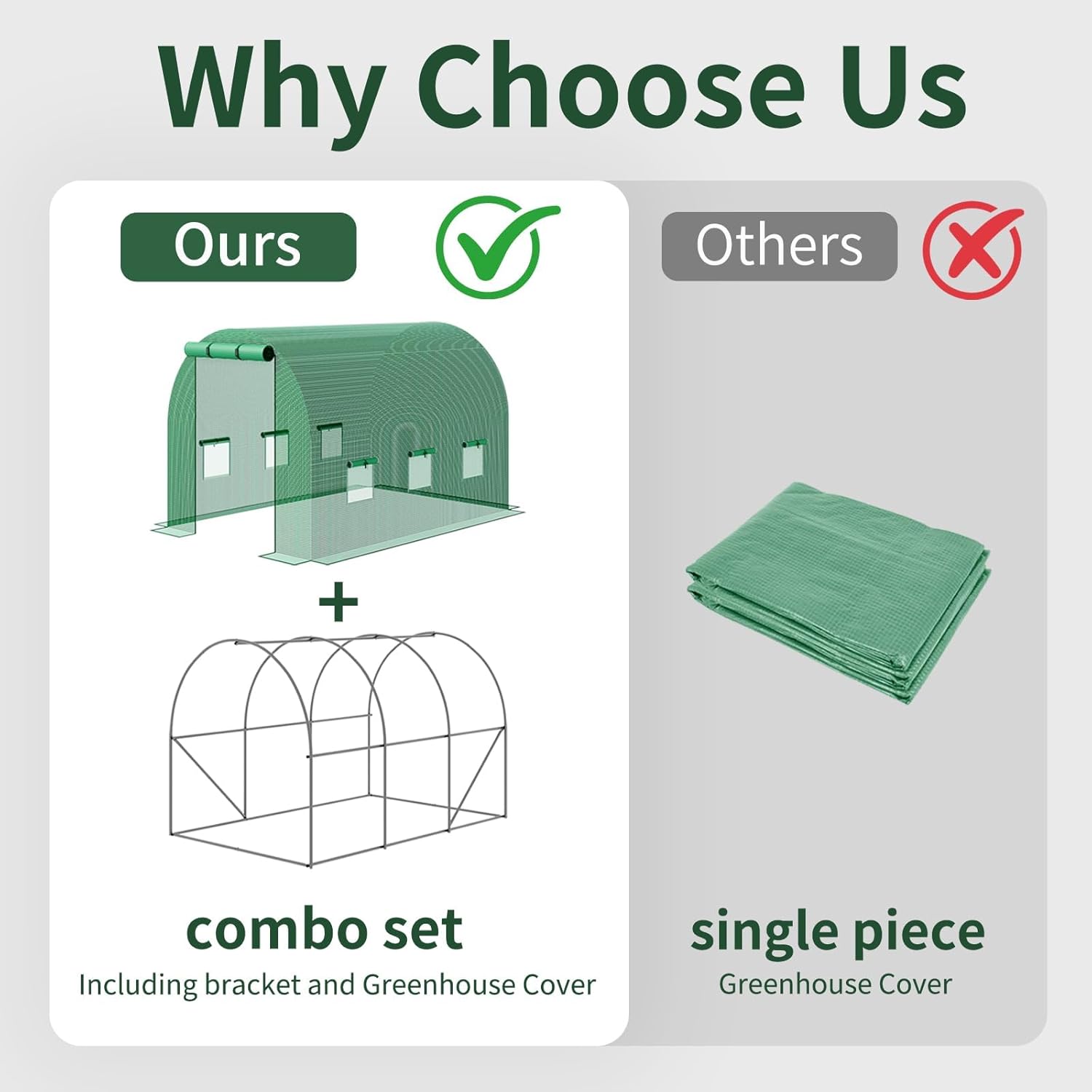 Superlele 10x7x7FT Tunnel Greenhouse for Outdoors, Heavy Duty Walk in Greenhouse, Large Garden Green House with Reinforced PE Mesh Cover, 6 Windows with Screen, Stakes and Ropes, Green