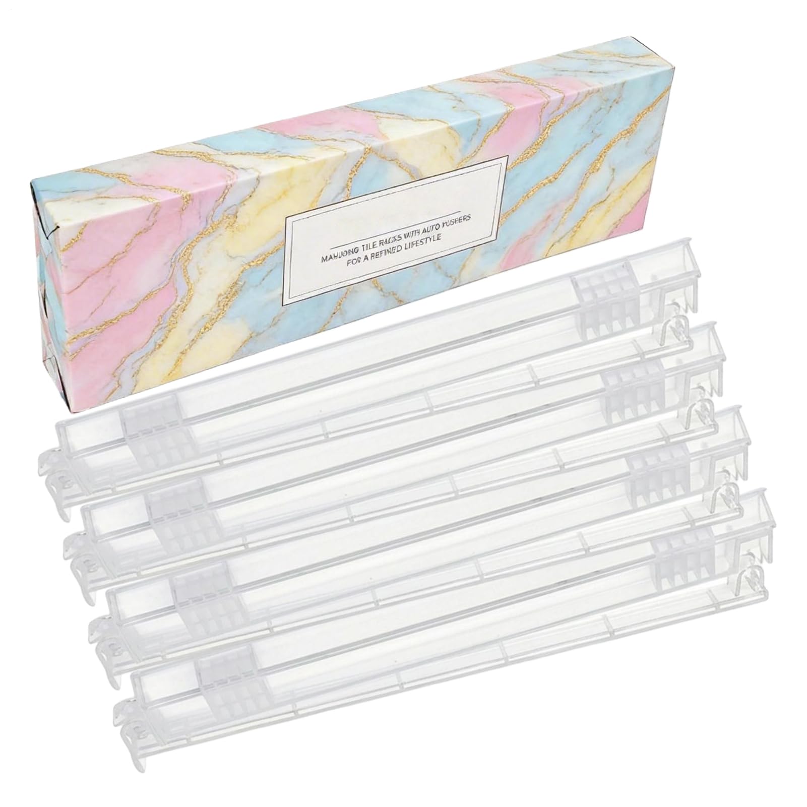 Mahjong Tile Holder,with Pusher Acrylic Non-Slip Tray - 4-Piece American Mahjong Table Racks | for Adults Player Beginners Home Club Game Night Play Travel Daily