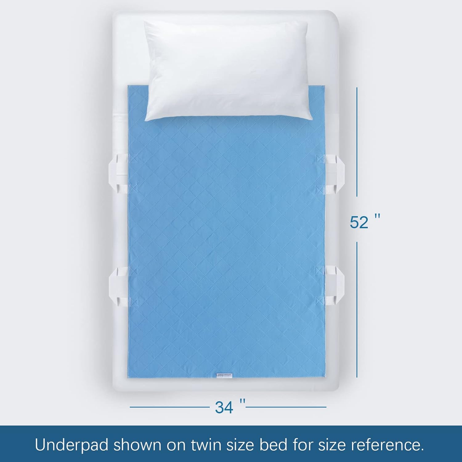Positioning Bed Pad with 4 Handles 2 Pack, Washable and Reusable Pee Pads, Incontinence Hospital Chuck Pads for Adults, Elderly, Kids, Toddler, 34'' x 52'', Blue