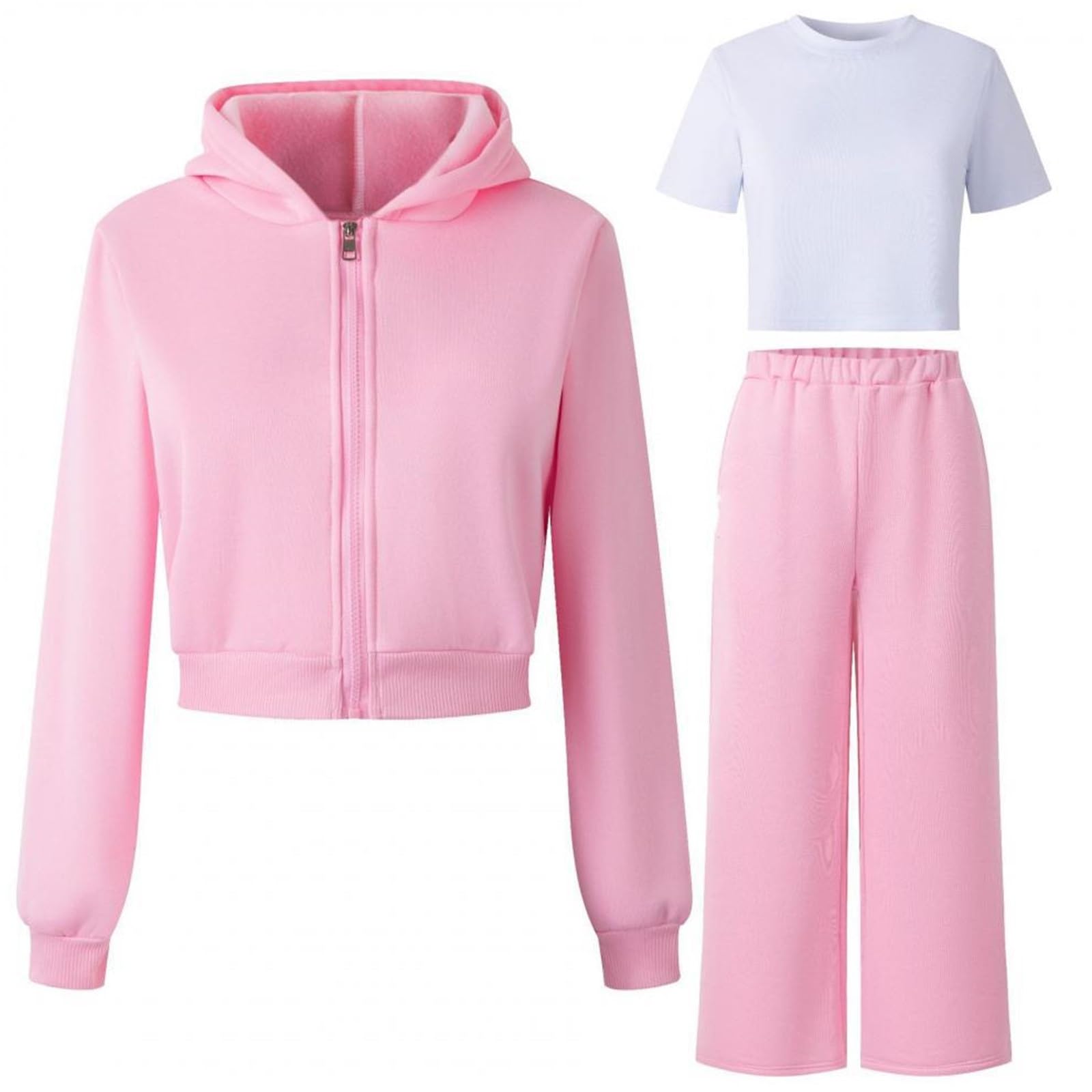 Generisch 2026 2-teiliger Fleece-Trainingsanzug mit Kapuze für Mädchen weiches bequemes Sport-Outfit mit langärmligem Oberteil und Hose zum Spielen und für die Freizeit