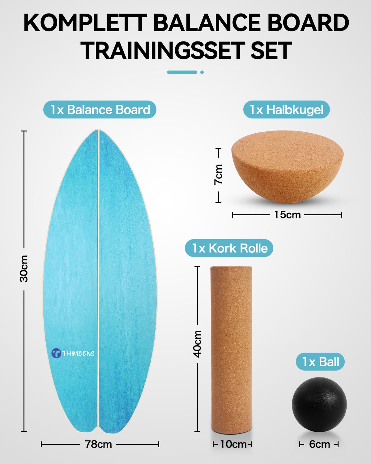 Balance Board Erwachsene | Rutschfeste Oberfläche & Rocker Shape | Surf Balanceboards für Surf Core-Training, Fitness, Reha & Koordination,inkl. Rolle, Halbkugel und Balance Ball