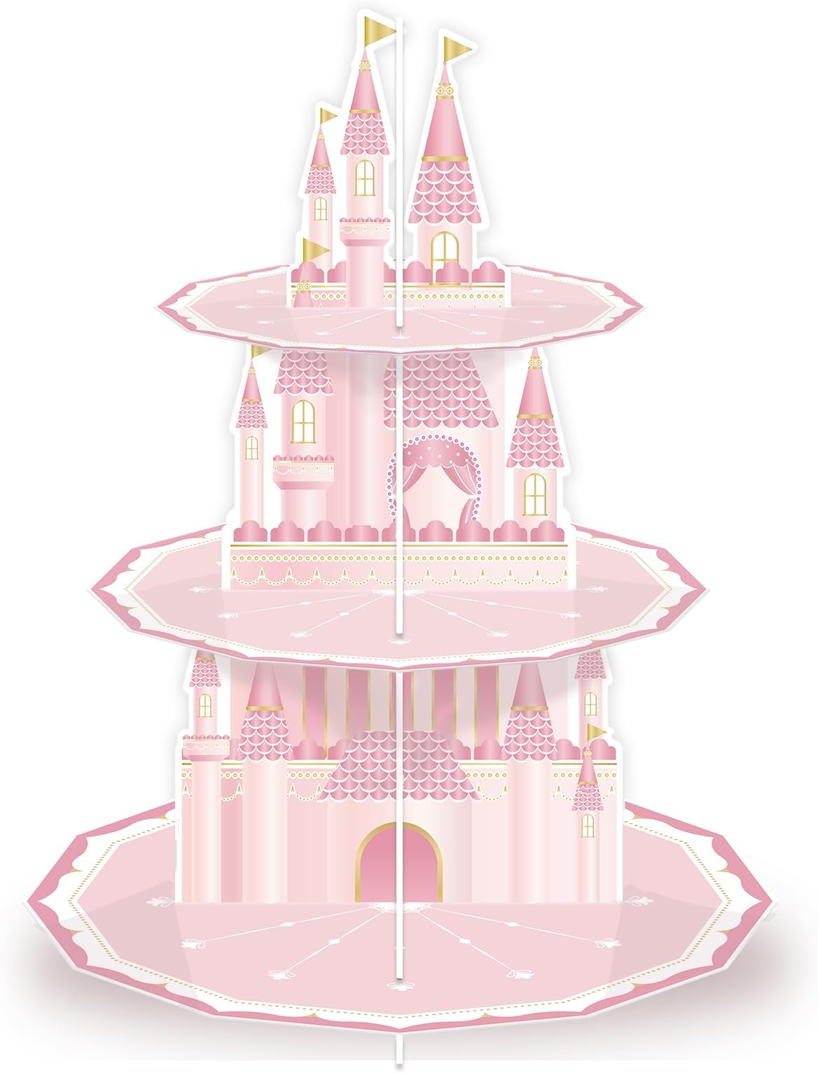 KALEFO Princess Party Supplies 3 Tier Cupcake Stand Birthday Decorations Pink Castle Cake Treat Table Decor(Princess)