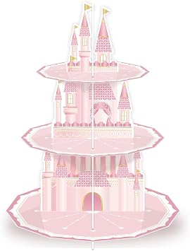 KALEFO Princess Party Supplies 3 Tier Cupcake Stand Birthday Decorations Pink Castle Cake Treat Table DecorPrincess