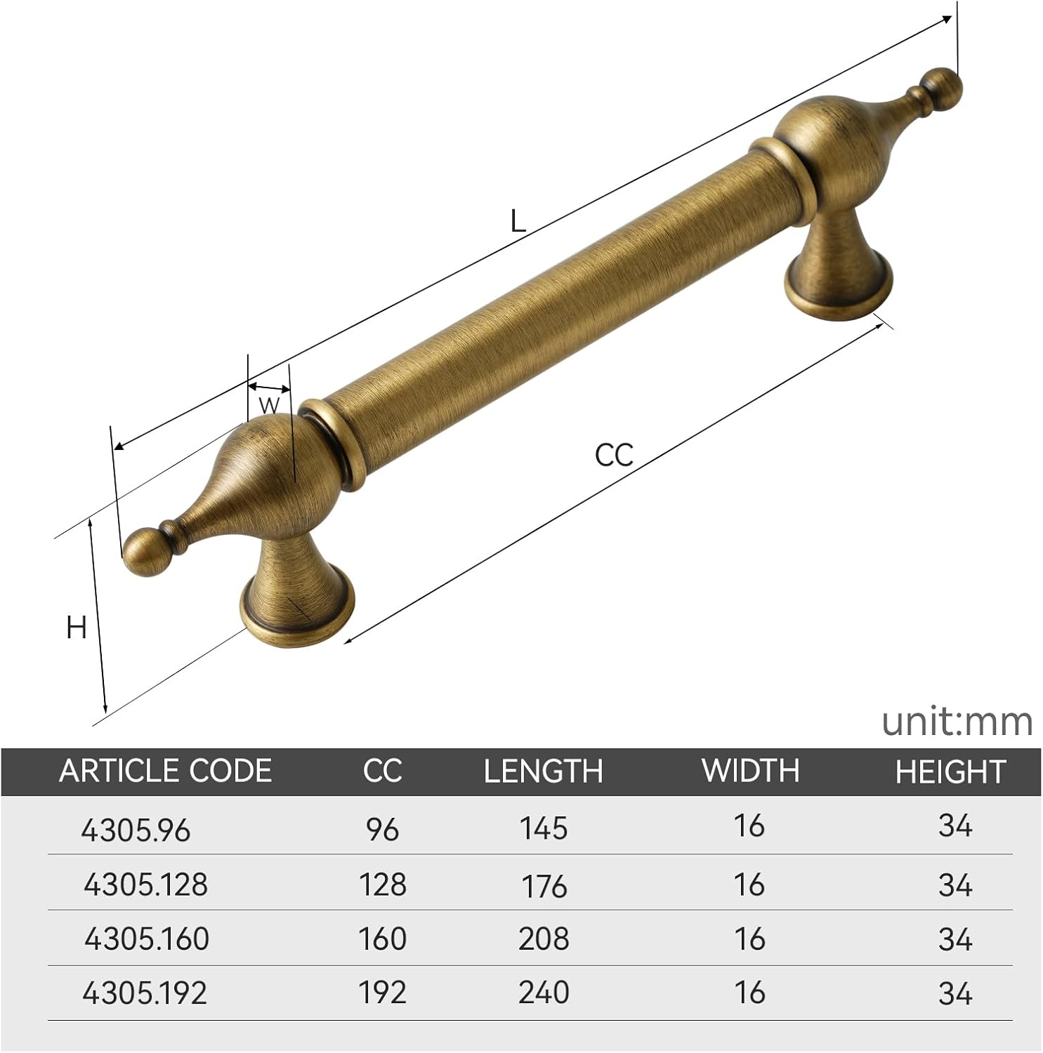 10 Pack Solid Brass Cabinet Pulls 3.78" (96mm) Hole Center Brass Drawer Pull Antique Brass Hardware Handles for Dresser Cupboard Wardrobe and Bathroom Fixture