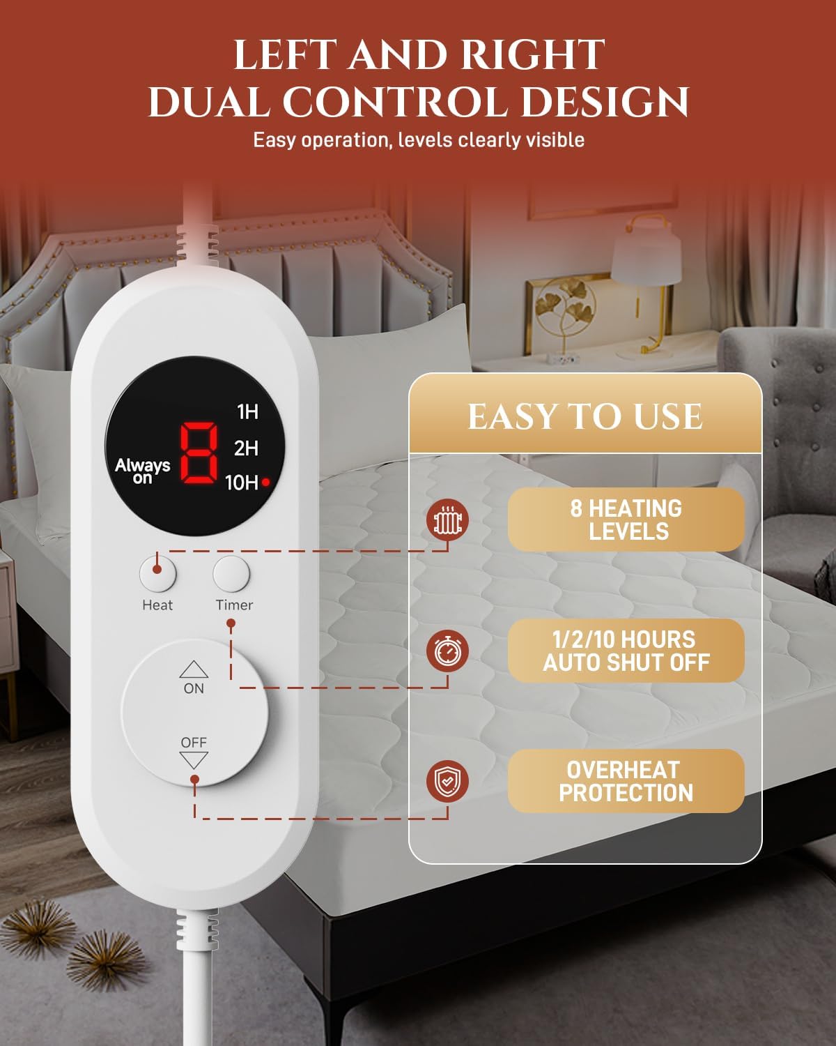 Heated Mattress Pad King Size – Electric Heated Bed Pad with Dual Zone Control, Deep Pocket Warming Cover, Thick Underblanket Sheet, Bed Warmer (05 Pure White, 78" x 80")
