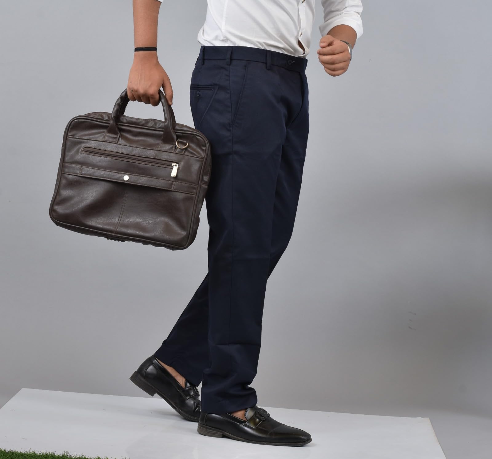 Classic Fit Formal Trousers, Straight Leg, Business Casual Pants with Front Pleats-picture-12