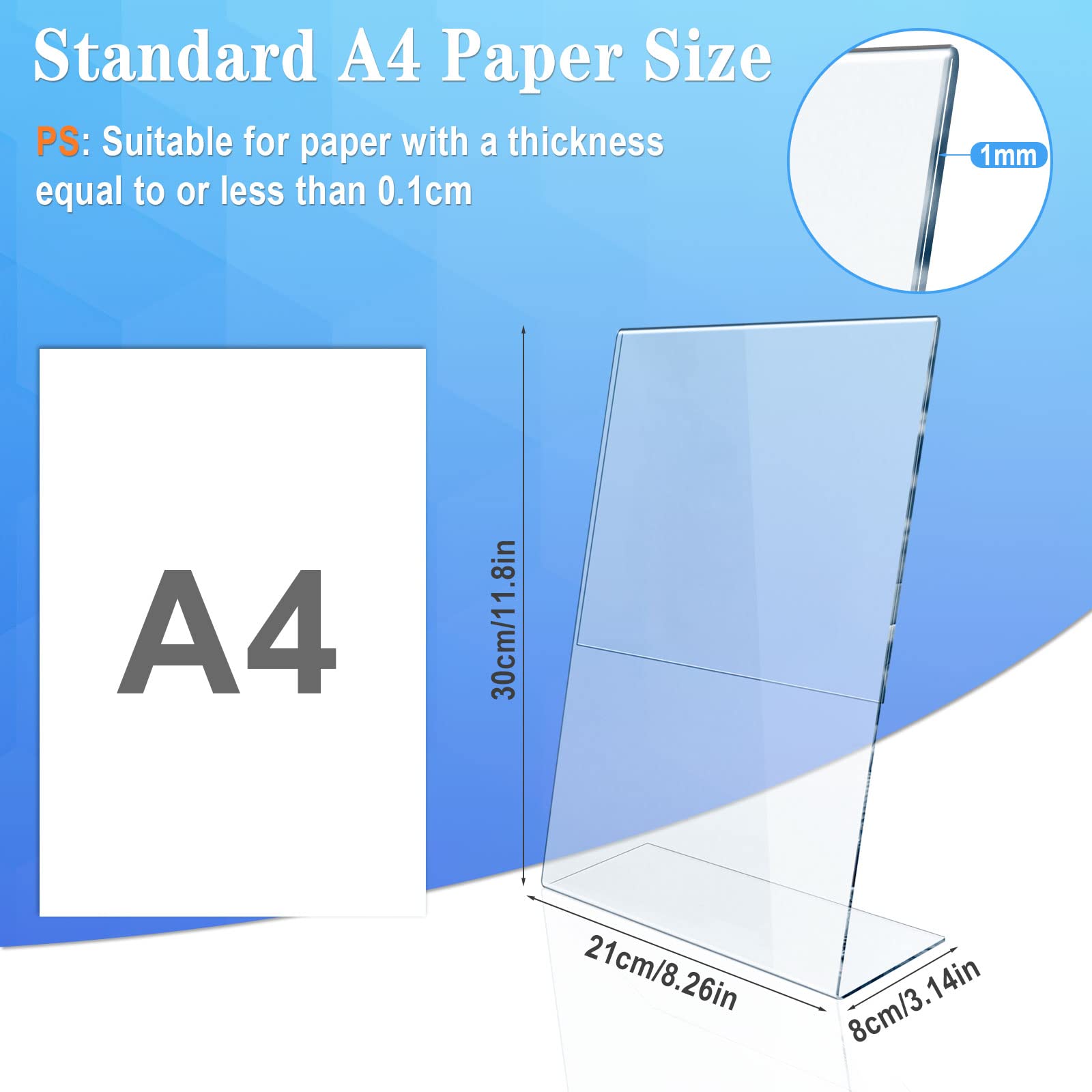 UMILKI 5 Pezzi Espositore Plexiglass A4, Espositore da Tavolo A4 con Base a L, Porta Menu da Tavolo in Acrilico, Porta Avvisi da Tavolo per Menu, Foto, Prezzi, Poster, Trasparente