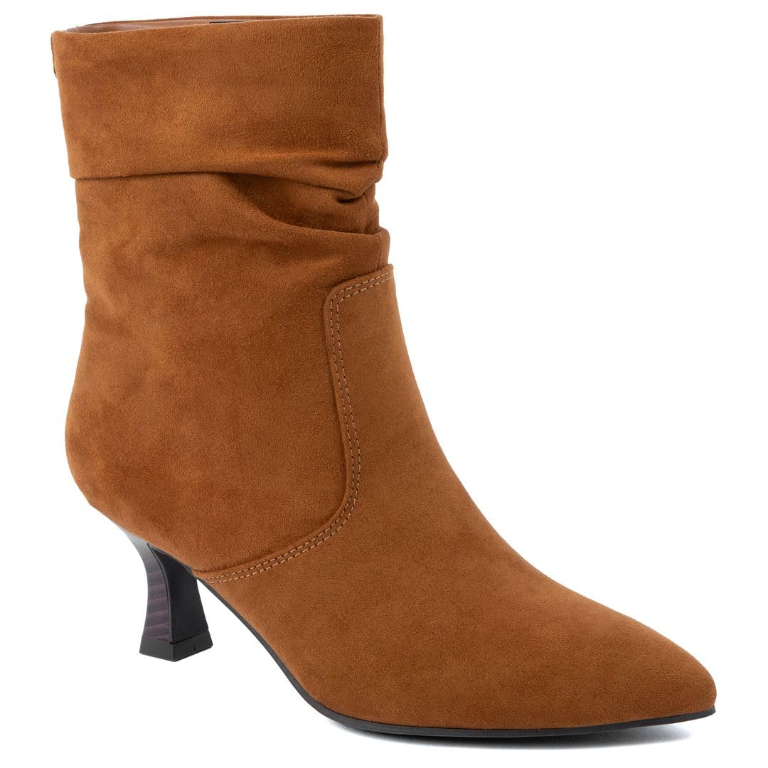 Jones New York Womens Slouch Mid-Calf Boots Pointed Toe Kitten Heel Ankle Booties with Side Zipper Dressy Fashion