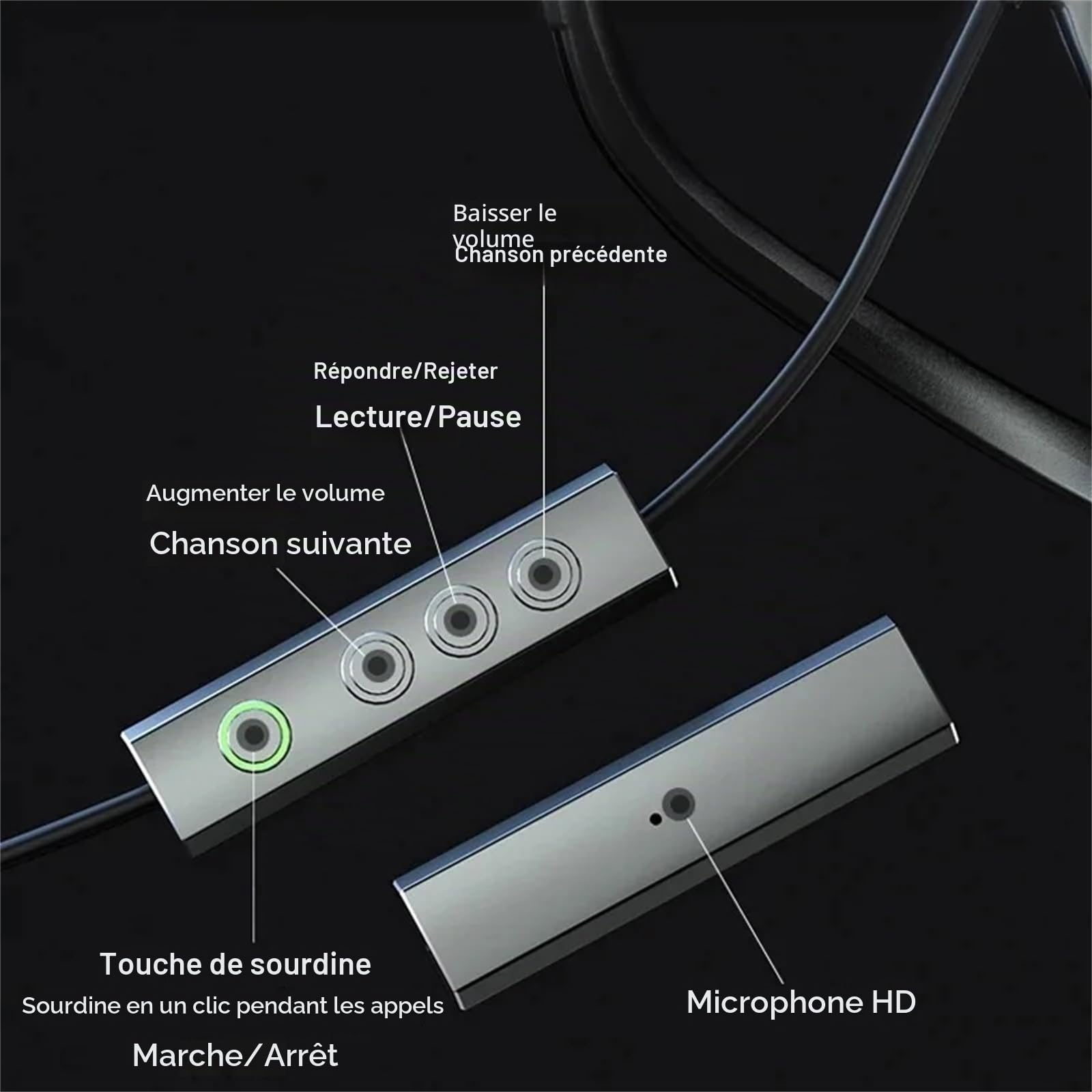 Écouteurs filaires à conduction osseuse de type C - Écouteurs intra-auriculaires - Boutons silencieux - Pour appels et course à pied - Indolore