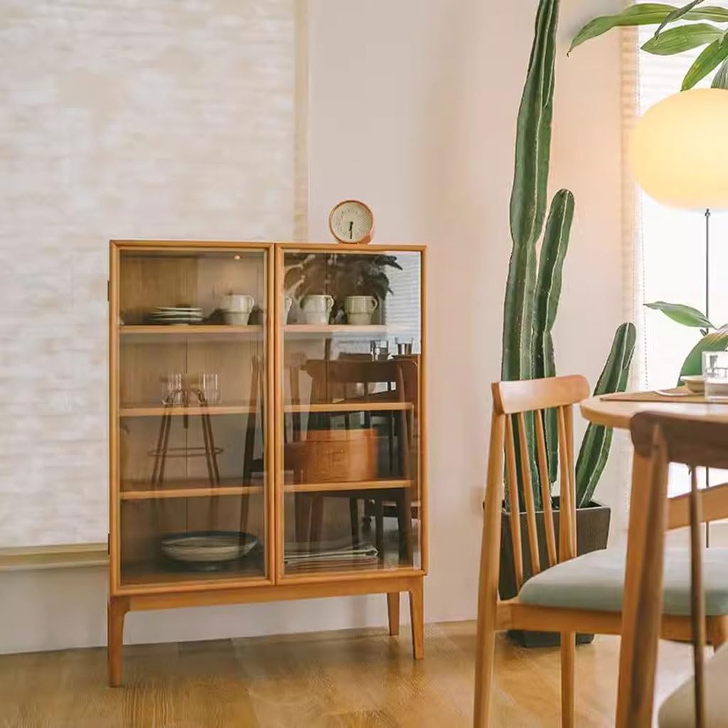 Sideboard Cabinet Simple Solid Wood Dining Sideboard Home Living Room Display Cabinet Glass Storage Cabinet Cupboard Sideboard Cabinet with Drawers