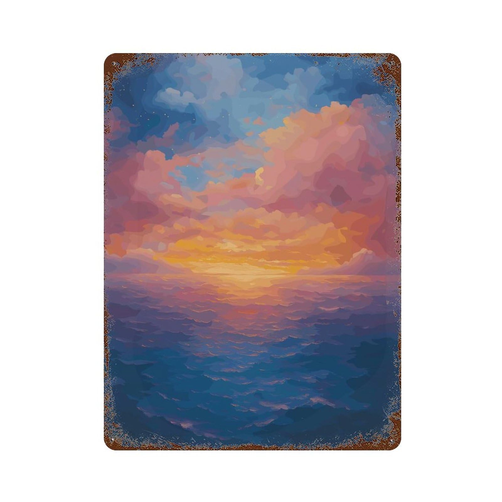 Ocean Sunset Painting Retro Metal Sign 15.7"x11.8", Vintage Wall Decor for Garage, Pub Or Kitchen