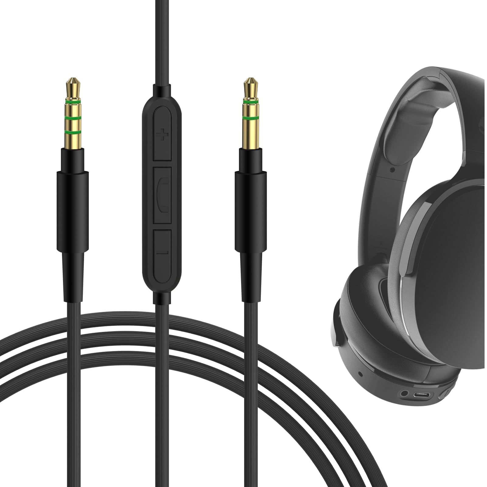 GEEKRIA Audio Cable with Mic Compatible with Skullcandy Hesh Evo Hesh 3 Crusher Evo, 3.5mm Aux Replacement Stereo Cord with Inline Microphone and Volume Control (4 ft/1.2 m)