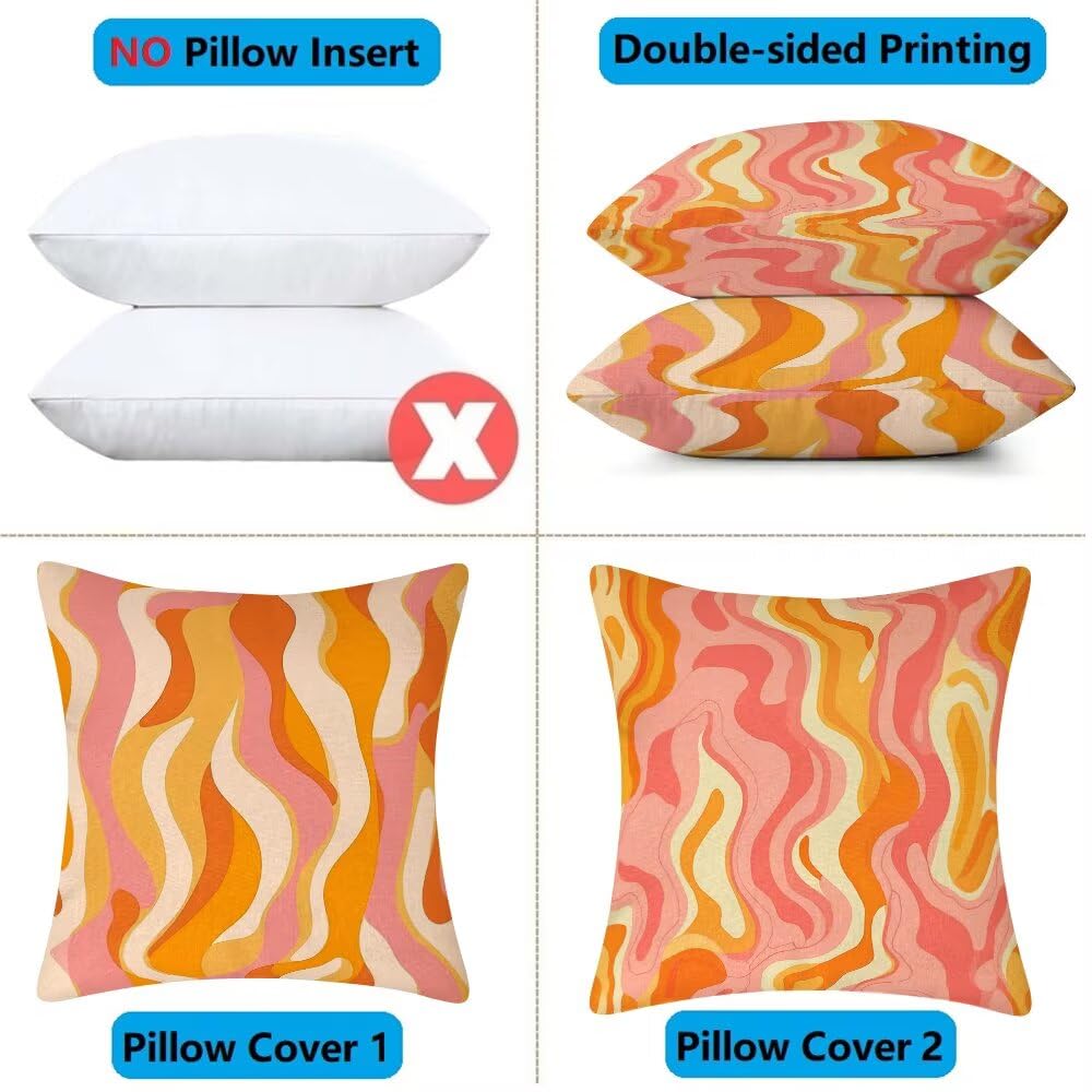 Federe Cuscini da Esterno Impermeabili 65x65 Rosa e Arancione Copri Cuscini per Divano Astratto Federa Cuscino Righe Decorativi Copricuscini per Divano Giardino Patio Soggiorno Set di 2 (IU373)