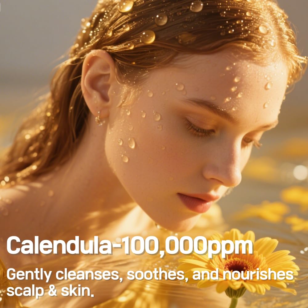 Calendula Wash – Popular Korean All-in-One Cleanser for Scalp, Face & Body, 100,000ppm Calendula, Fragrance-Free, Gentle Care for Kids & Adults