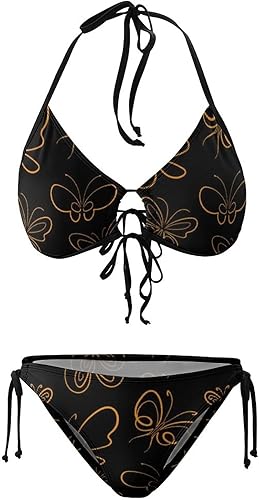 Miniatura 4 de Conjunto de bikini atrevido para mujeres y niñas, con relleno y cuello halter, trajes de baño con cordones