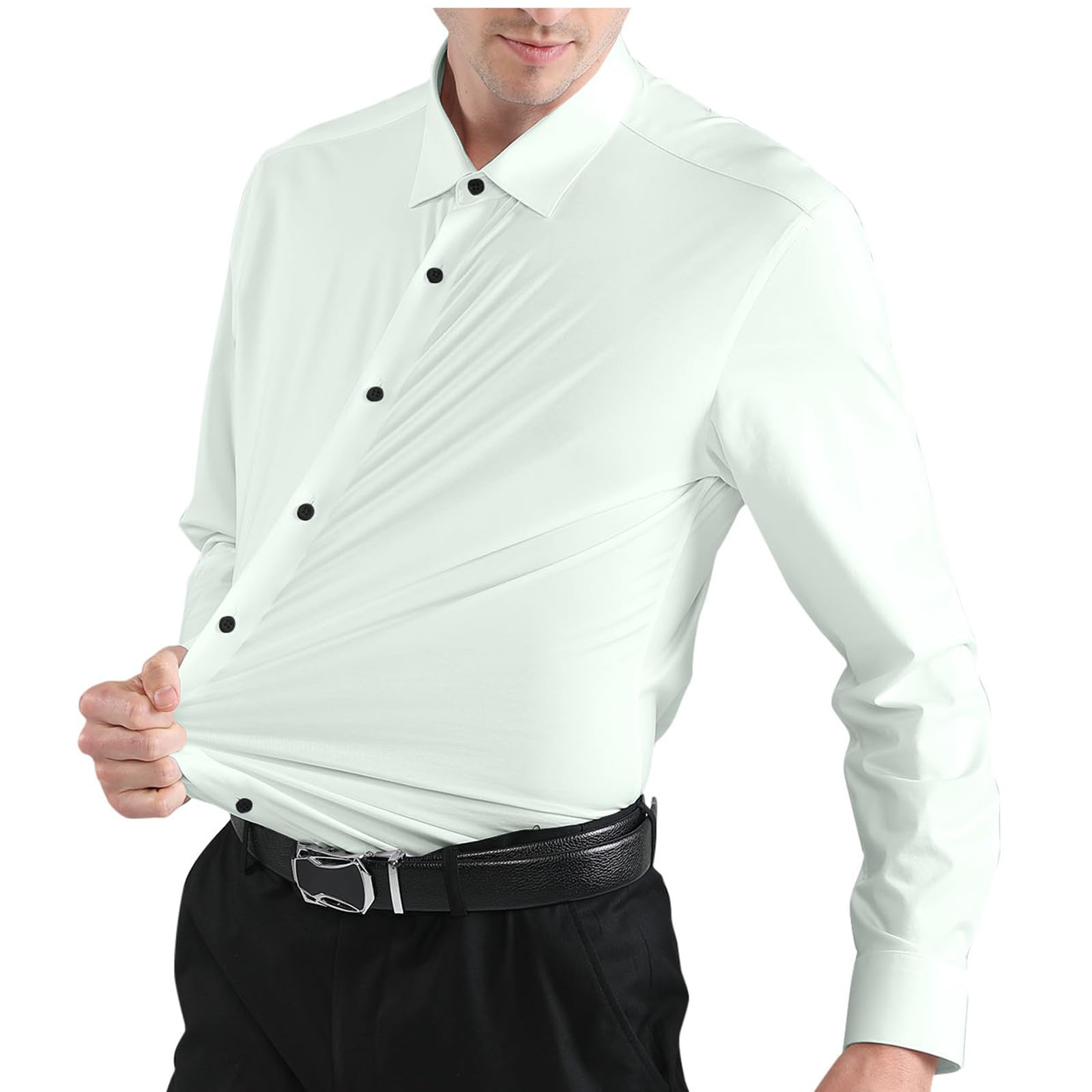 Business Dress Shirts for Men Wrinkle Free Long Sleeve Shirt Formal Button Down Shirt Slim Fit Solid Satin