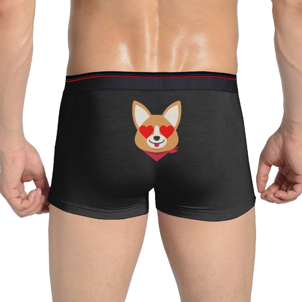 Corgi Emoji Funny Heart Eyes Men's Cotton Underwear Black Stretchable Trunks Boxer Briefs