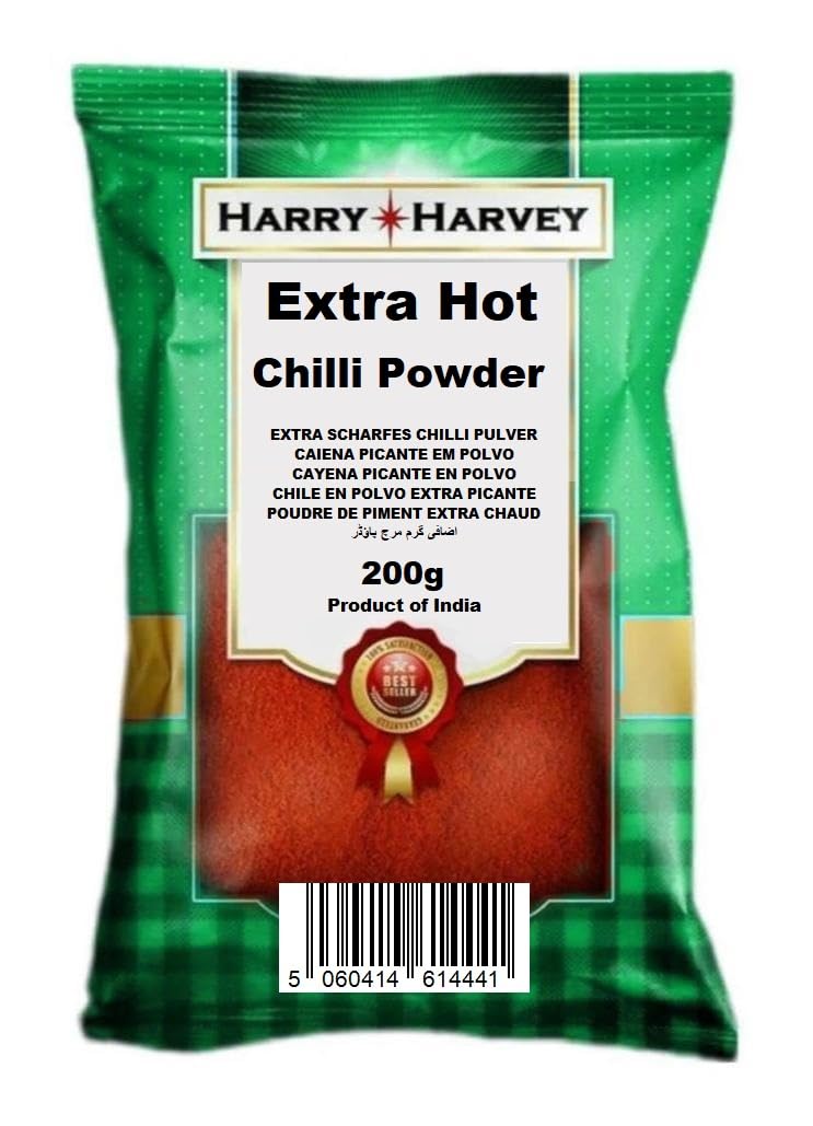 Harry Harvey Extra Hot Chilli Powder 200g | Premium Quality Ground Red Chilli | Spicy Seasoning for Curries, Sauces, Marinades, BBQ & Indian Cooking