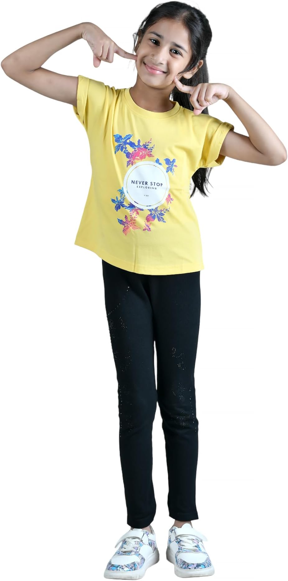 Brink Short Sleeve Round Neck T-Shirt for Girls (Style GV-K4) Yellow