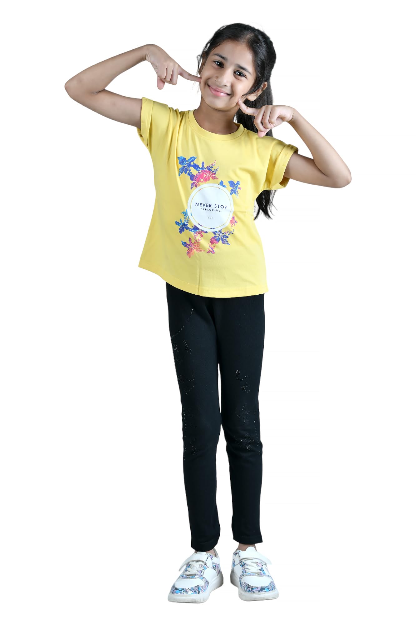 Brink Short Sleeve Round Neck T-Shirt for Girls (Style GV-K4) Yellow