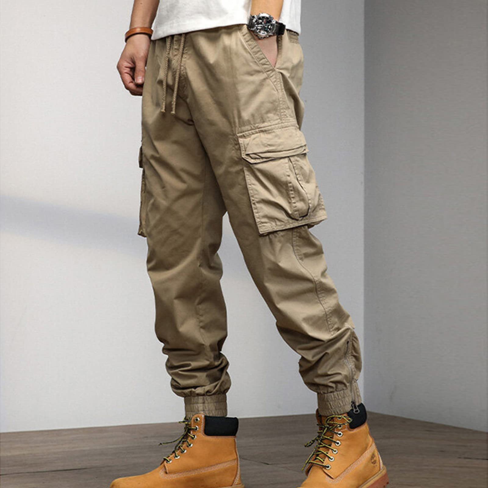 Genérico Pantalones de Trabajo Hombre Pantalones para Exteriores con Bolsillos Trekking Cargo Pants Otoño Inviernos con cordón Cintura elástica Elásticos Jogging Pantalón Joggers Largos Pants