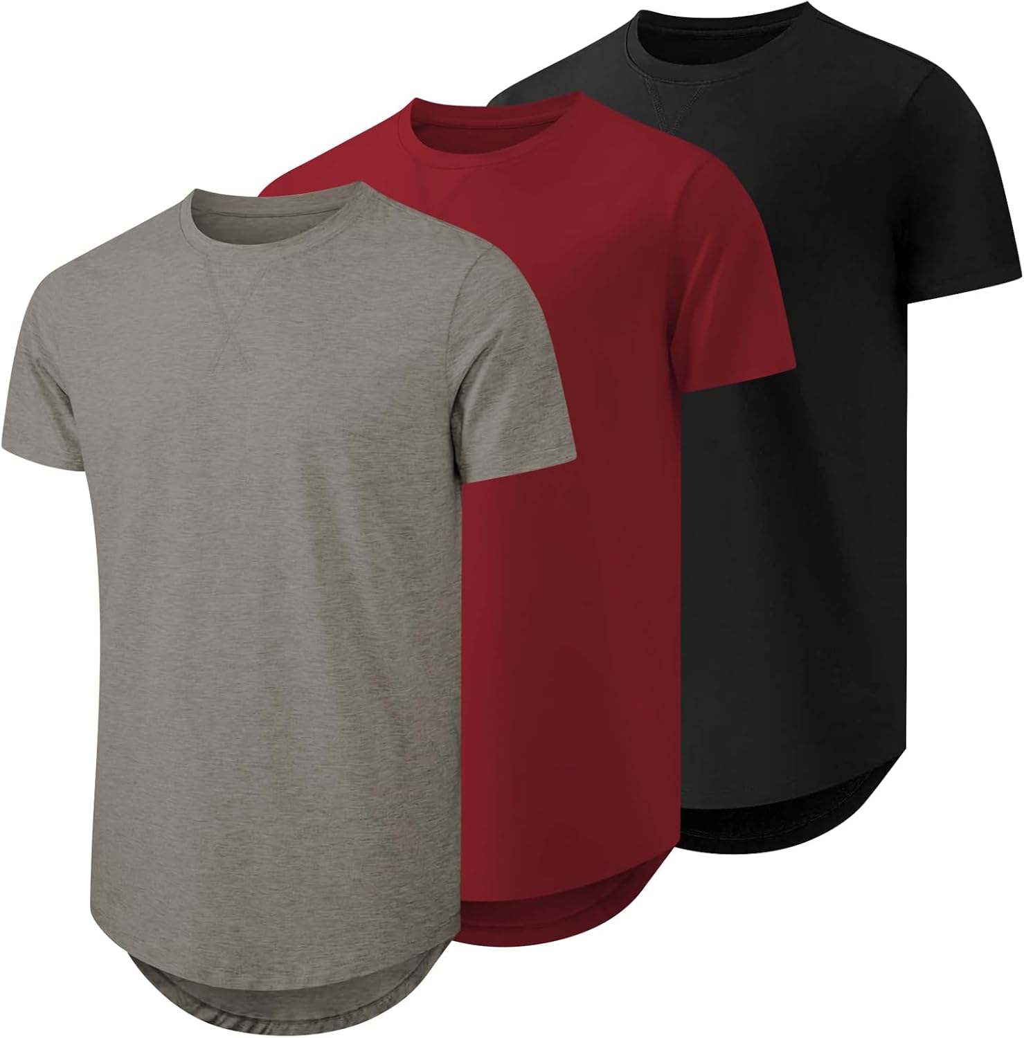 Mens T Shirts Casual Hipster Hip Hop Longline Crewneck Tee Shirts - Image 2