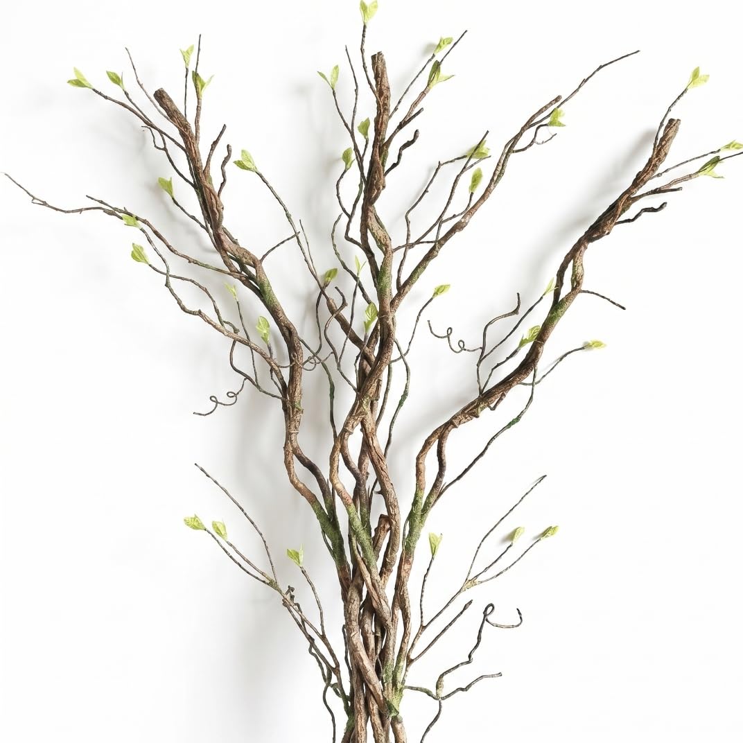 Yeaxxsqy Artificial Branches for Vase 35 Inch 3PCS, Pussy Willow Branches Faux Greenery Decorative Twigs with Green Leaves Home Decor