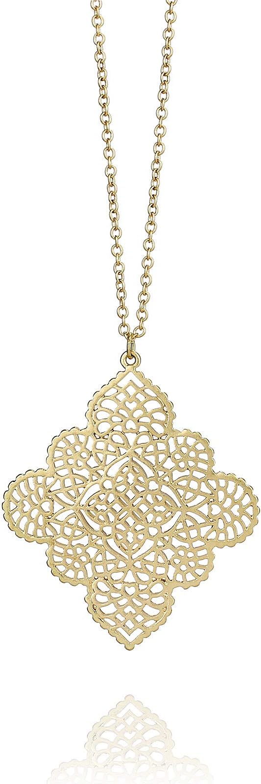 Gold Geometric Floral Leaf Filigree Pendent Long Necklace Simple Casual Fashion Sweater Long Gold Chain Necklace for women